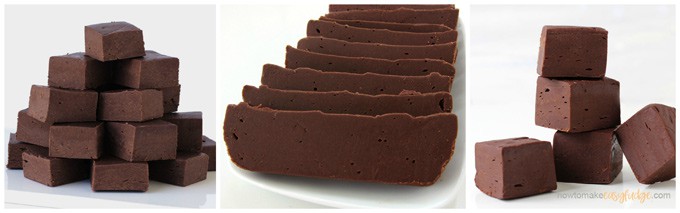 Homemade Chocolate Fudge made using sweetened condensed milk can be cut into squares, rectangles, or slices. 