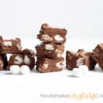 stack of chocolate marshmallow fudge with white background