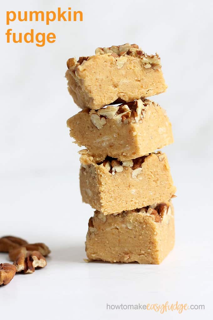 stacked pumpkin fudge with white backgroundd 