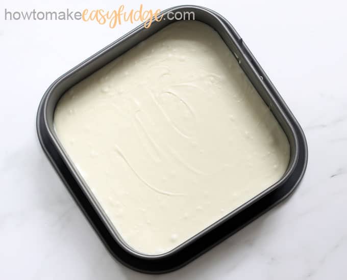 easy vanilla fudge overhead shot in baking pan