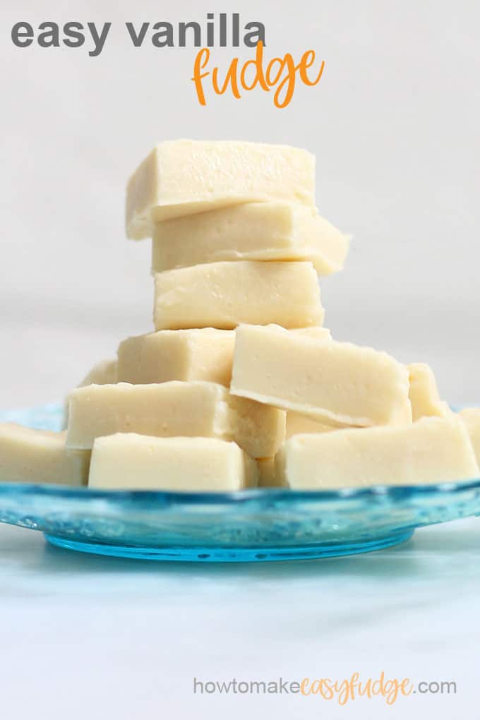 vanilla fudge stacked tall on blue plate white background