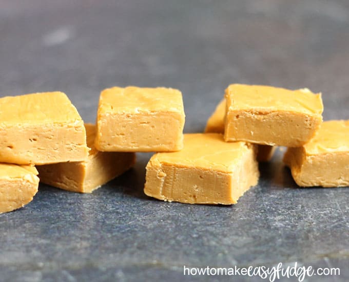 Horizontal image of stacked Harry Potter butterbeer fudge 