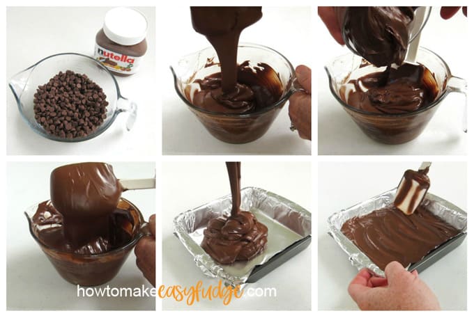 collage of images showing how to make nutella fudge