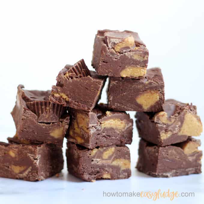 stacks of Reese's peanut butter cup fudge