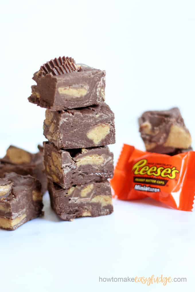 Stacked Reese's Fudge with Reese's peanut butter cups 