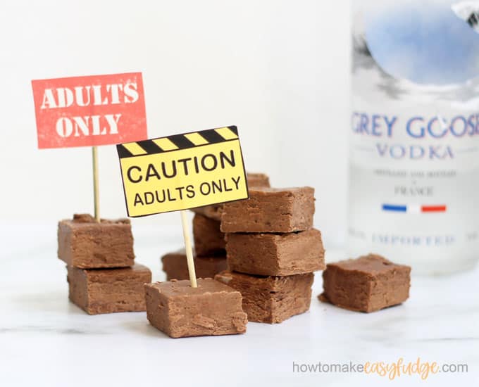 vodka fudge recipe with bottle and printables 
