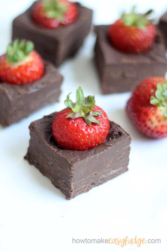 square of chocolate covered strawberry fudge 