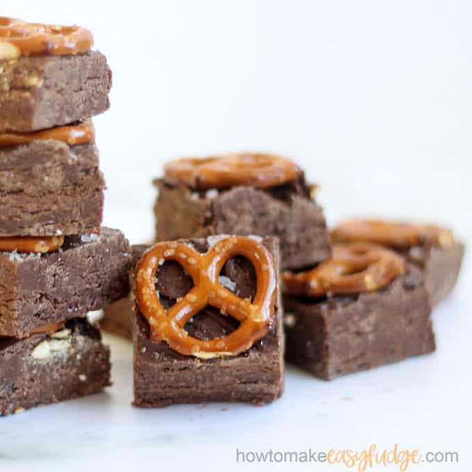chocolate pretzel fudge arranged image white background