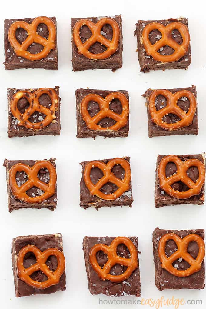 overhead image of chocolate pretzel fudge