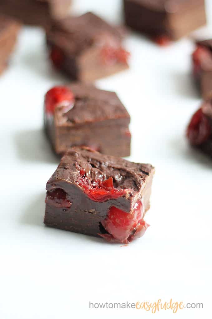 Dark chocolate cherry fudge recipe close-up fudge image 