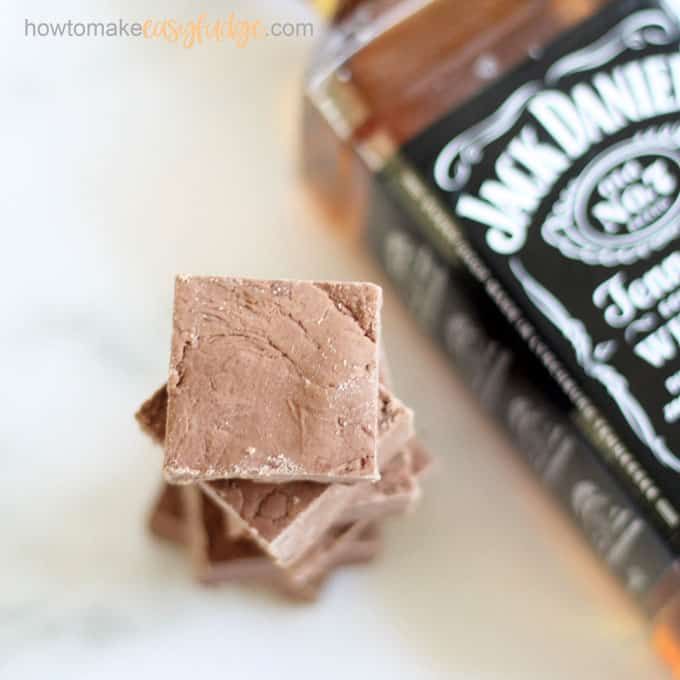 close-up stack of Jack Daniels boozy fudge 