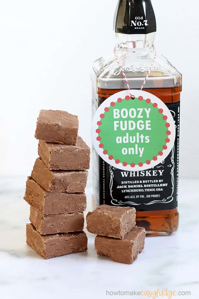 Jack Daniels fudge with free holiday printables tags 