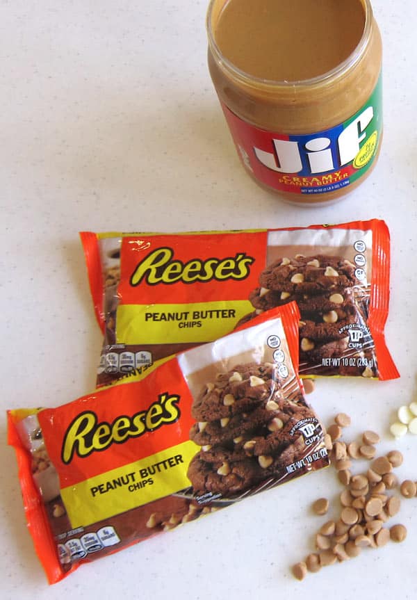 Reese's Peanut Butter Chips and a jar of Jif Peanut Butter