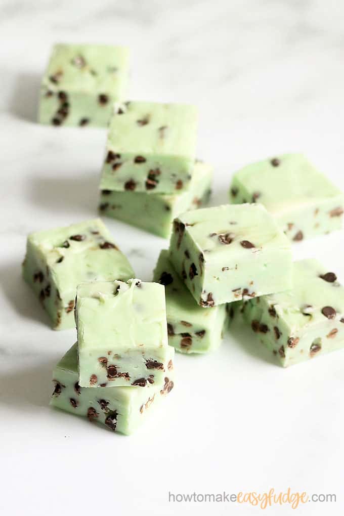 pieces of mint chocolate chip fudge 