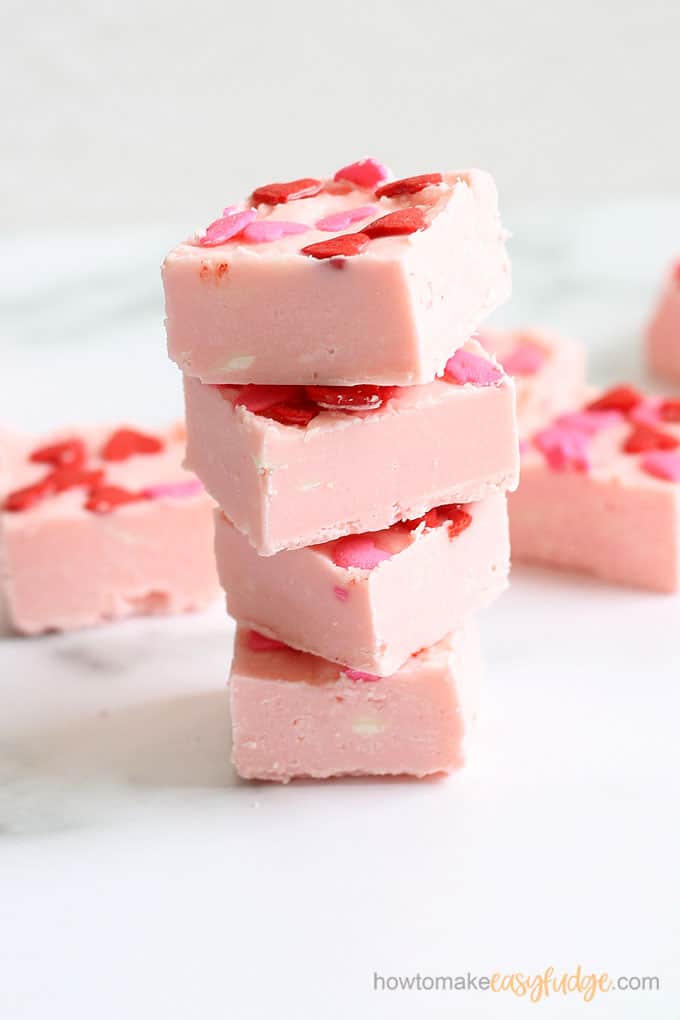 stacked strawberry frosting fudge image 