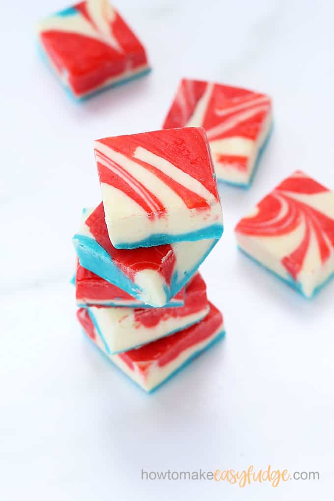 stacked overhead view off red white and blue fudge 