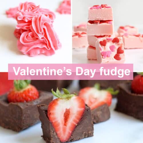 a collage of Valentine's Day fudge recipes