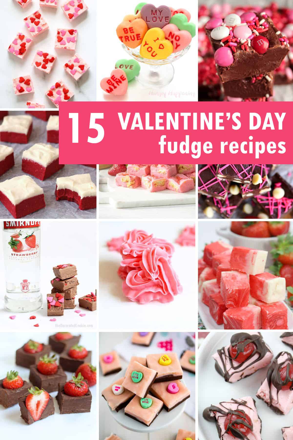 collage of Valentine's day fudge recipes