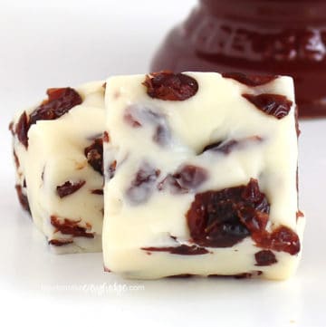 squares of white chocolate cranberry fudge