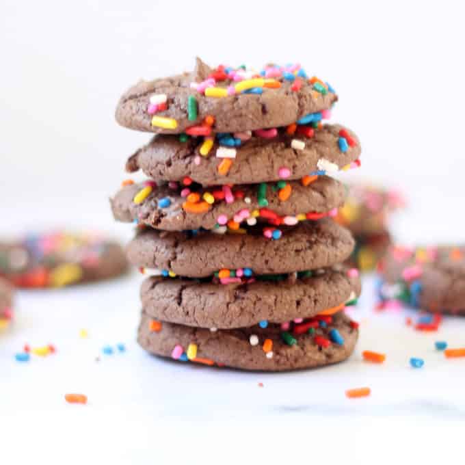 chocolate cake mix cookies with sprinkles