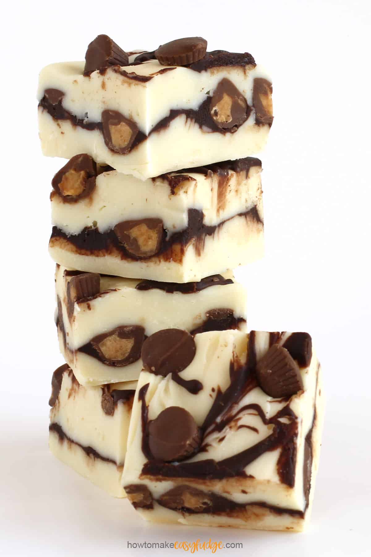 vanilla fudge swirled with chocolate and peanut butter cups