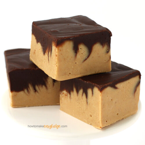 chocolate peanut butter fudge with a layer of ganache swirled into the peanut butter fudge