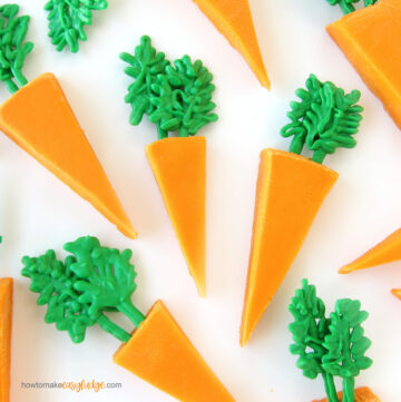 carrot-shaped fudge with green candy leaves