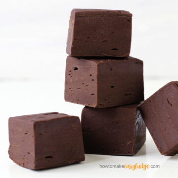 chocolate fudge stacked on a white background