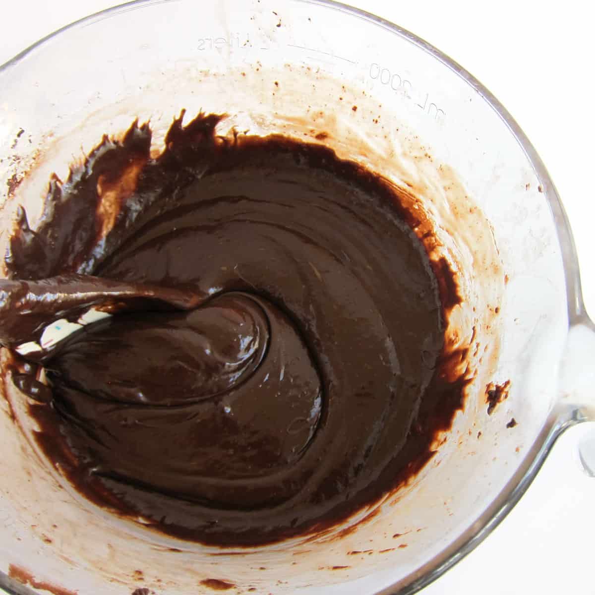 stirring chocolate Amaretto fudge