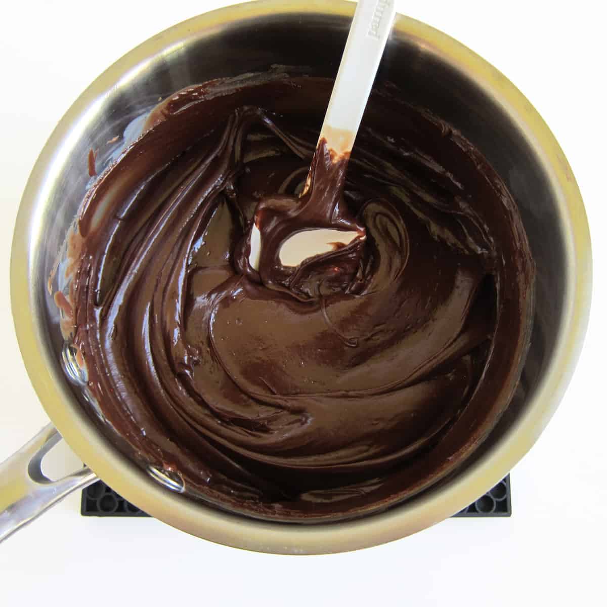 chocolate fudge in saucepan