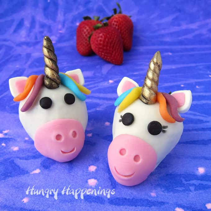 white chocolate-dipped strawberry unicorns