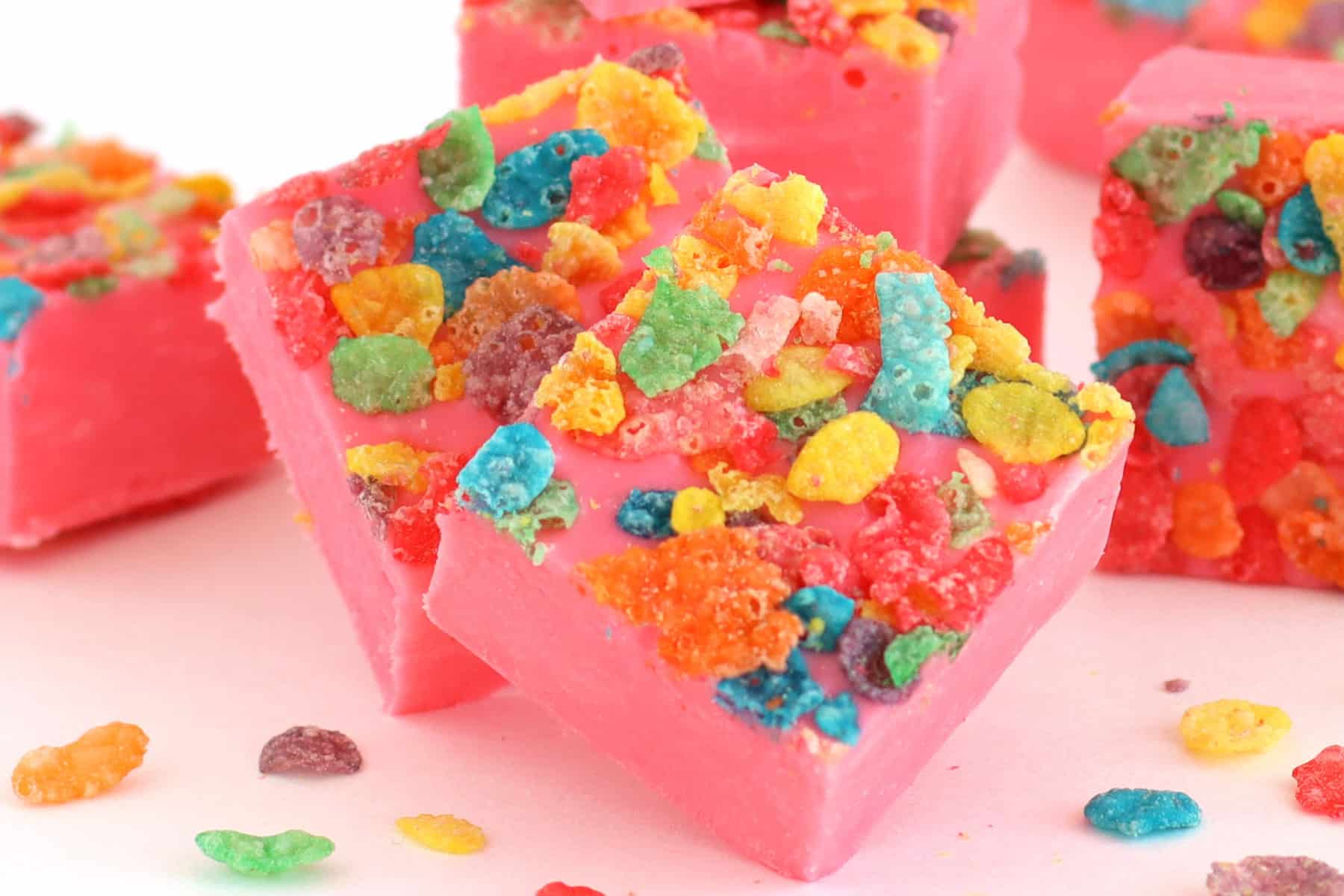 Pink fudge made with Fruity Pebbles.